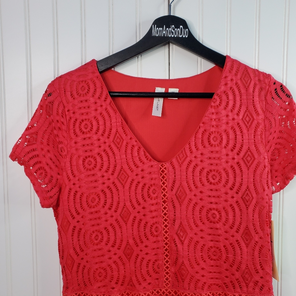 Tacera Red Lace Overlay Drop Waist Dress Medium - Picture 2 of 5